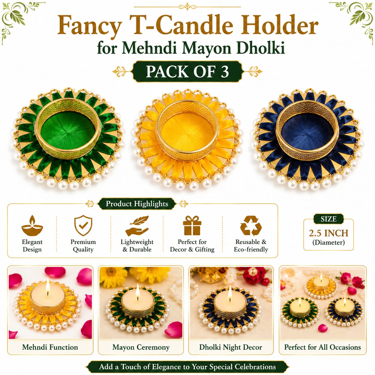 3pcs Small T-Light Candle Holders - Wedding Favor - Decoration view 2
