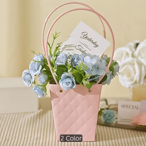 Pink Handled Gift Bag Bucket for Flowers Chocolates Perfume
