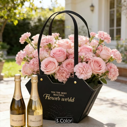 Luxury Black Flower Bucket Bouquet with Handle for Bouquet Packaging Floral Wrap Florist Supplies Basket Wedding