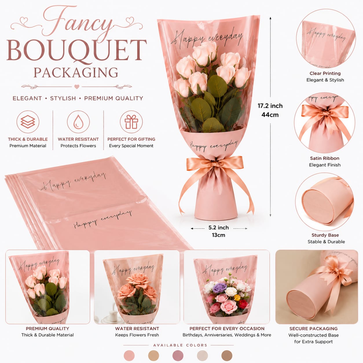 5pcs Fancy Shiny Bouquet Wrapping - Sleeve Bag with Ribbon Tie - Flower Bouquet Bags - Floral Gift Bag - Flower Bouquet - Wedding Favor - Florist Bags
