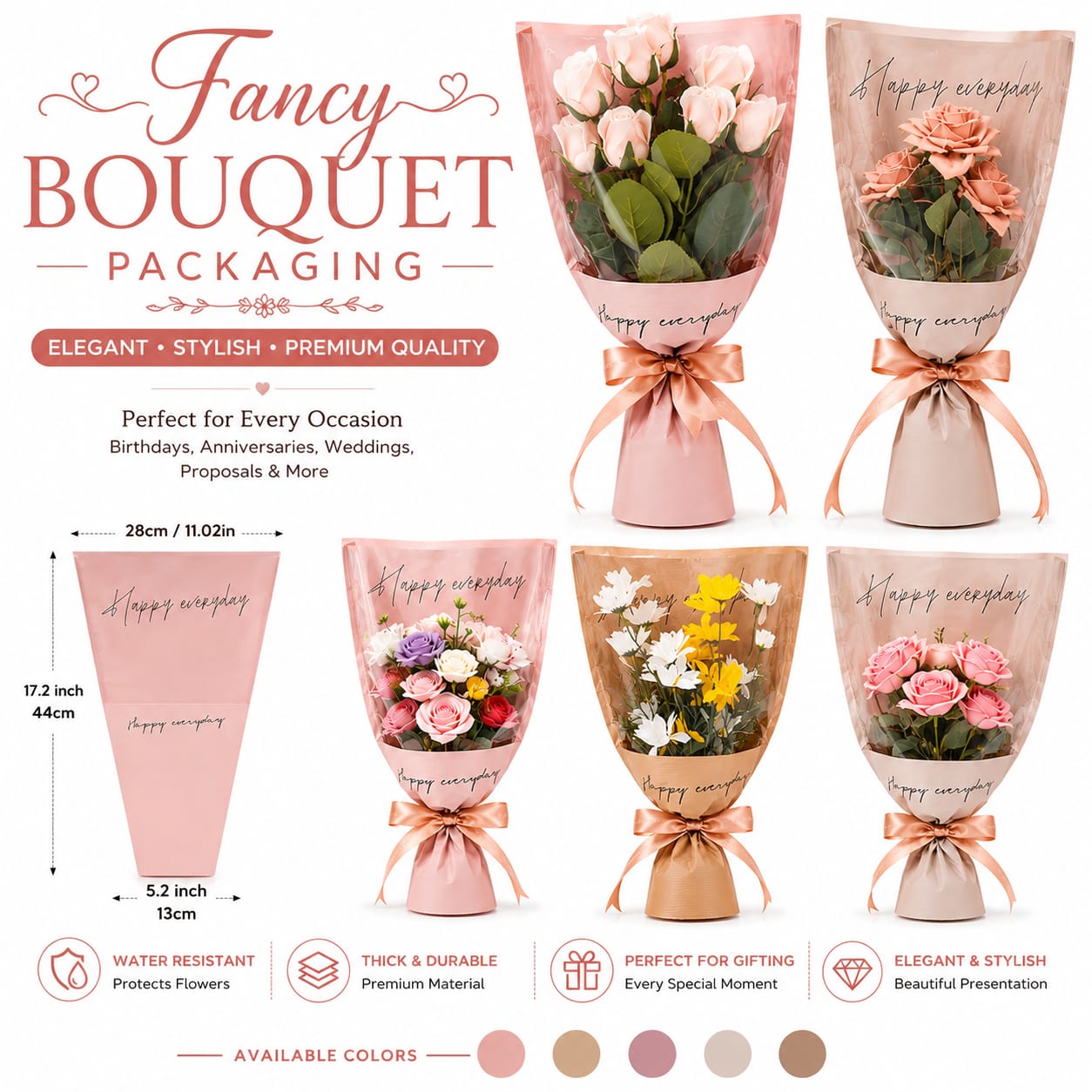 5pcs Fancy Shiny Bouquet Wrapping - Sleeve Bag with Ribbon Tie  - Flower Bouquet Bags - Floral Gift Bag - Flower Bouquet - Wedding Favor - Florist Bags view 2