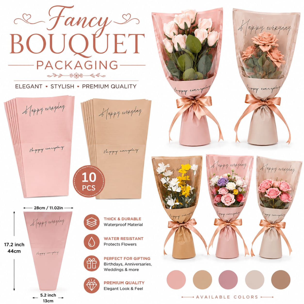 5pcs Fancy Shiny Bouquet Wrapping - Sleeve Bag with Ribbon Tie  - Flower Bouquet Bags - Floral Gift Bag - Flower Bouquet - Wedding Favor - Florist Bags view 3
