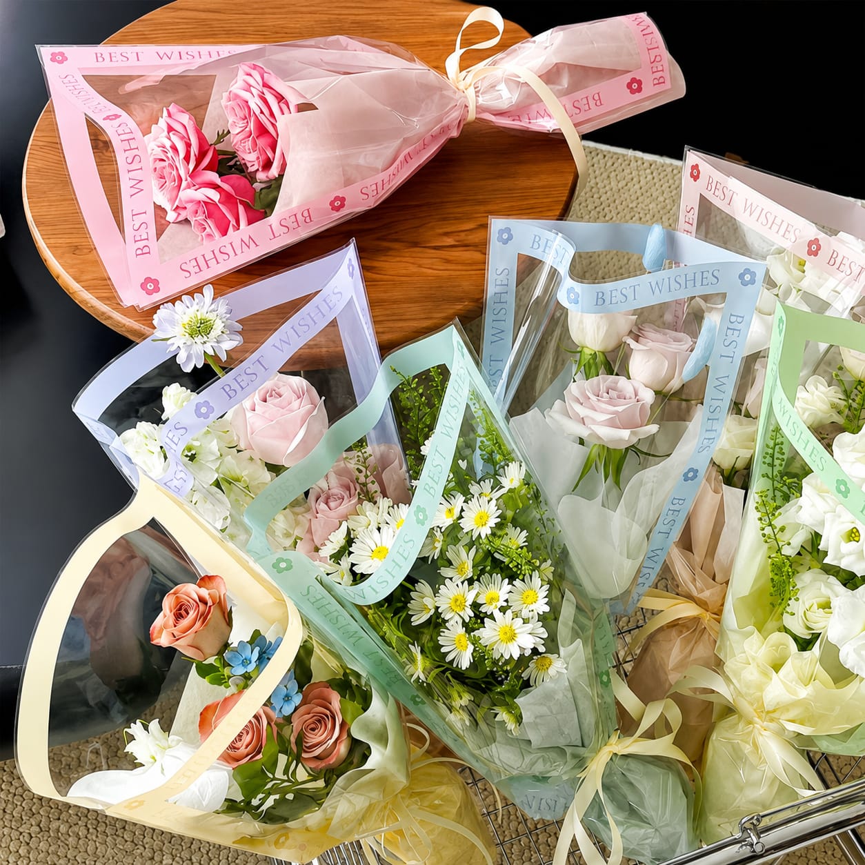 Pack of 2pcs Fancy Printed Cone Flower Bouquet Paper Bag Wrapping Sleeves FOR Wedding Gift view 4