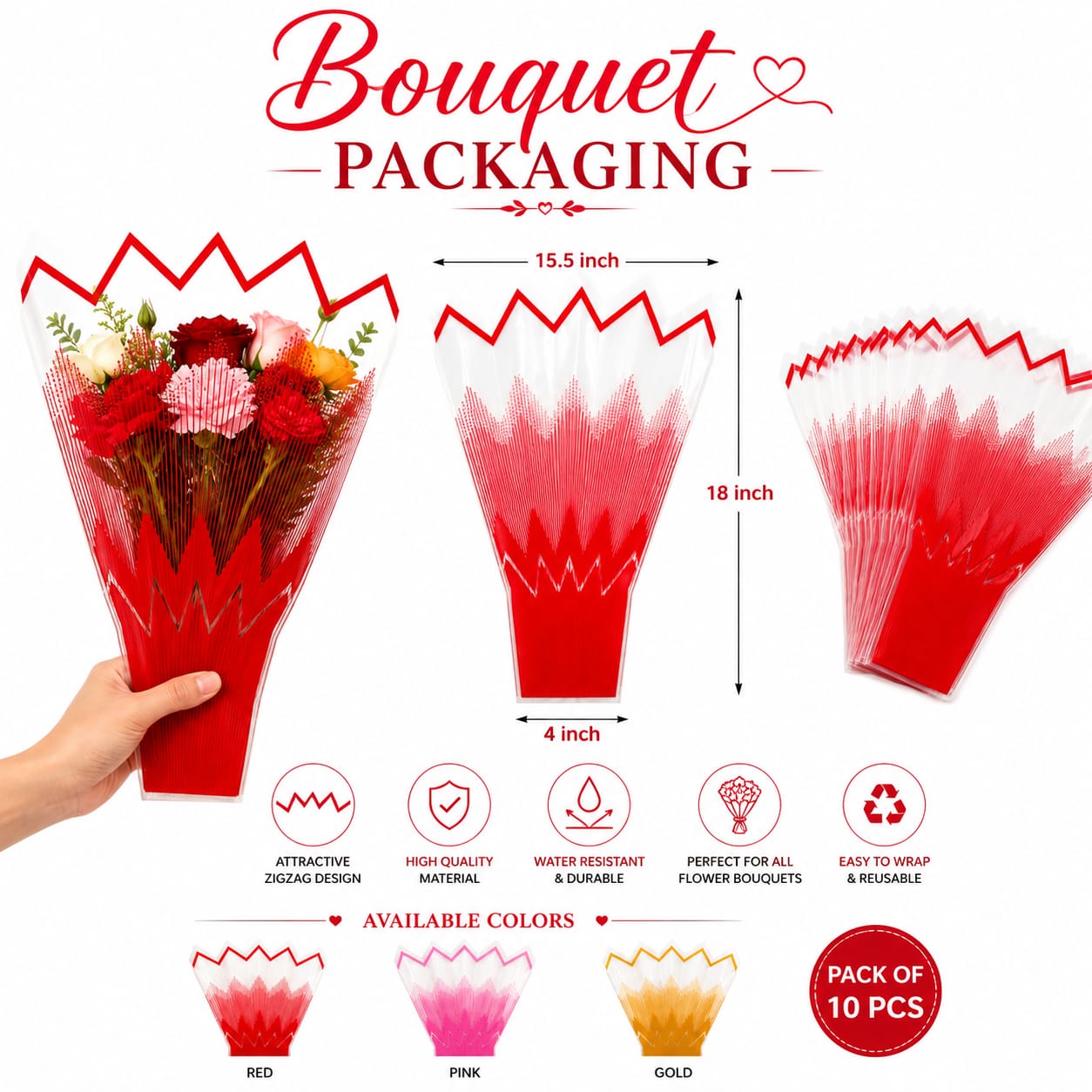 Pack of 2pcs Elegant Bouquet Sleeves Papers, Flower Bag for Bouquets Luxury Bucket Bag with Handles For Flowers - Floral Gift Bag - Flower Bouquet - Wedding Favor - Florist Carrier Bags for Bouquet
