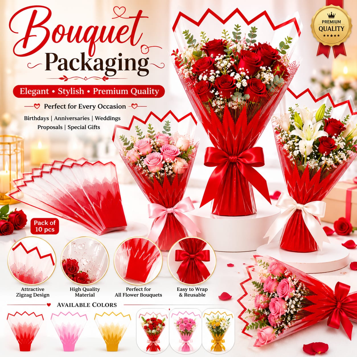 Pack of 2pcs Elegant Bouquet Sleeves Papers, Flower Bag for Bouquets Luxury Bucket Bag with Handles For Flowers - Floral Gift Bag - Flower Bouquet - Wedding Favor - Florist Carrier Bags for Bouquet view 2
