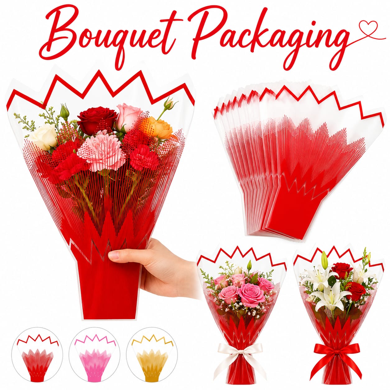 Pack of 2pcs Elegant Bouquet Sleeves Papers, Flower Bag for Bouquets Luxury Bucket Bag with Handles For Flowers - Floral Gift Bag - Flower Bouquet - Wedding Favor - Florist Carrier Bags for Bouquet view 3