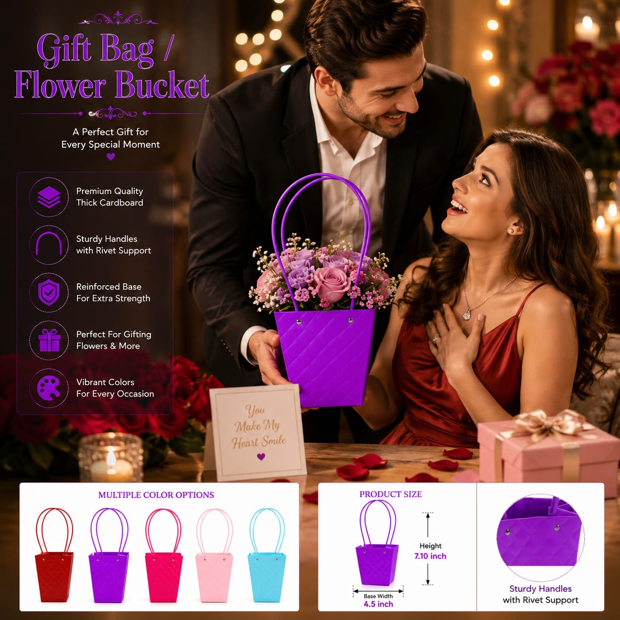 Luxury Flower Bucket Bag with Handles For Flowers Floral Gift Bag - Flower Bouquet - Wedding Favors, Showers, Parties - Florist Carrier Bags for Bouquet Storage view 3