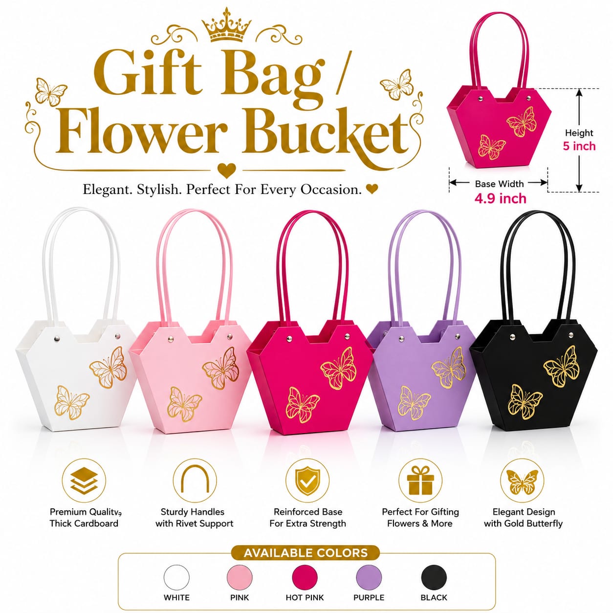 Floral Gift Bag - Flower Bouquet - Wedding Favors, Showers, Parties - Small Florist Carrier Bags for Bouquet Storage
