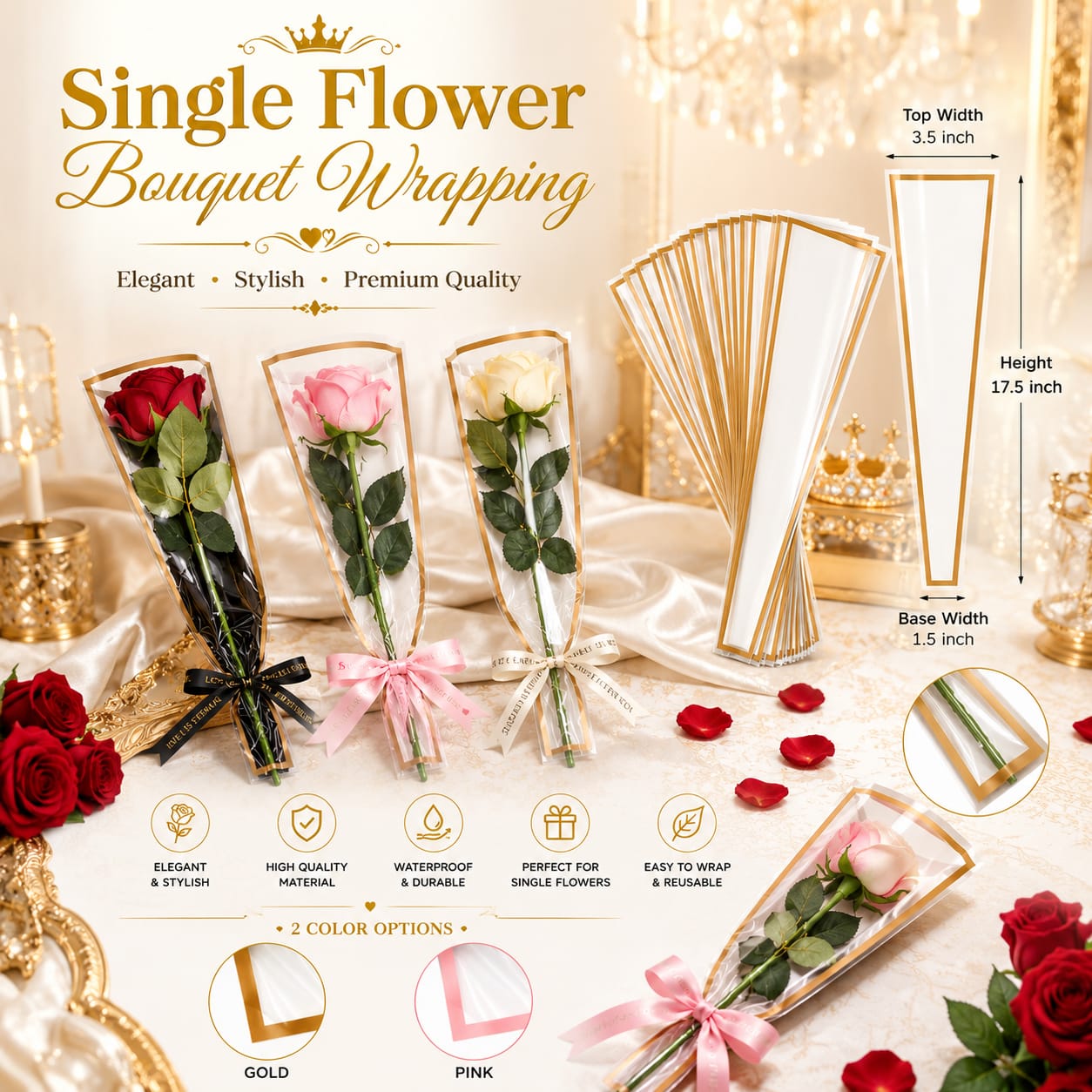 Pack of 5pcs Single Flower Transparent Wrapping Sleeves