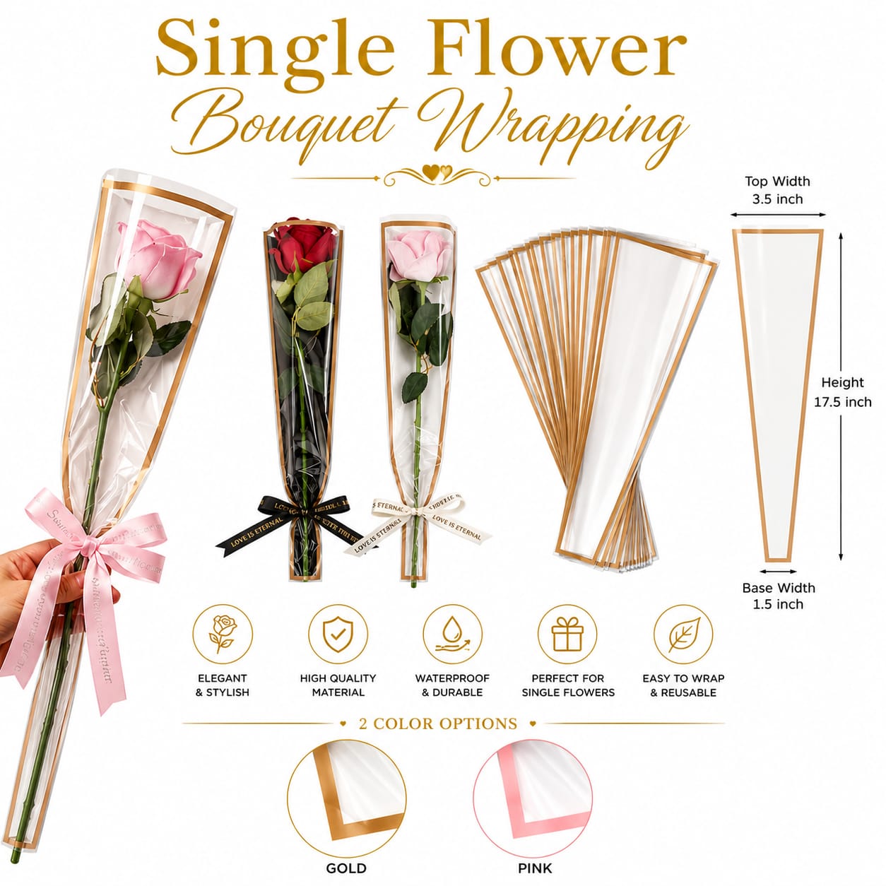 Pack of 5pcs Single Flower Transparent Wrapping Sleeves view 2