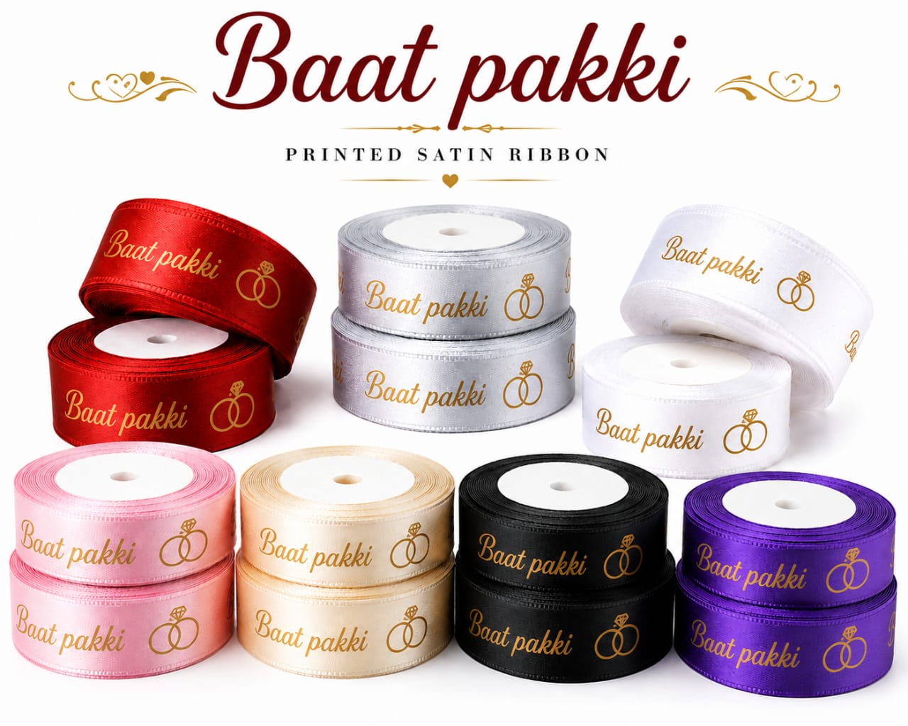 30ft Baat Pakki Printed Satin Ribbon Roll for Gift Wrapping