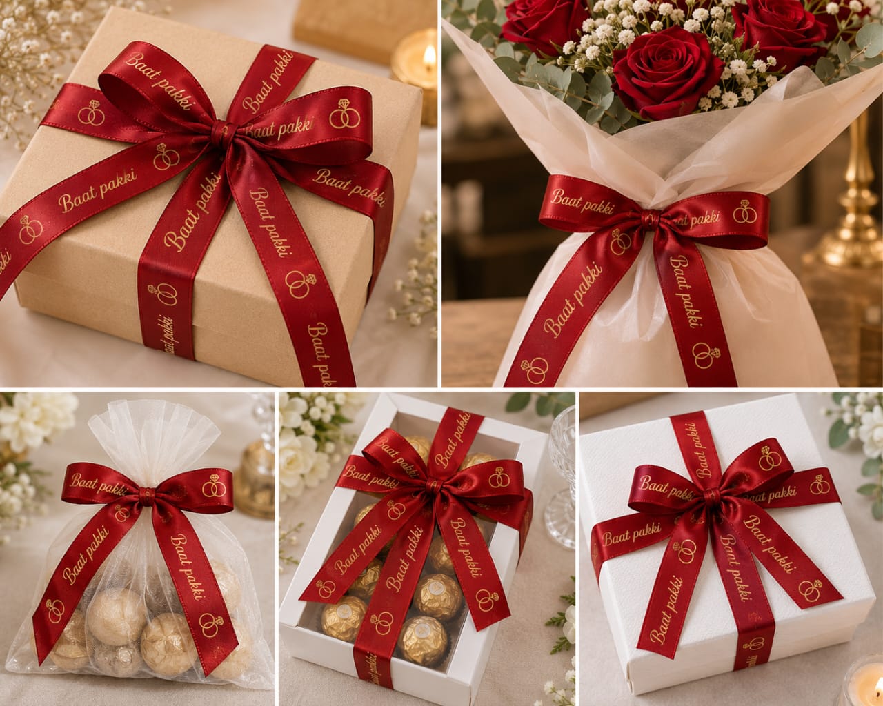 30ft Baat Pakki Printed Satin Ribbon Roll for Gift Wrapping view 2