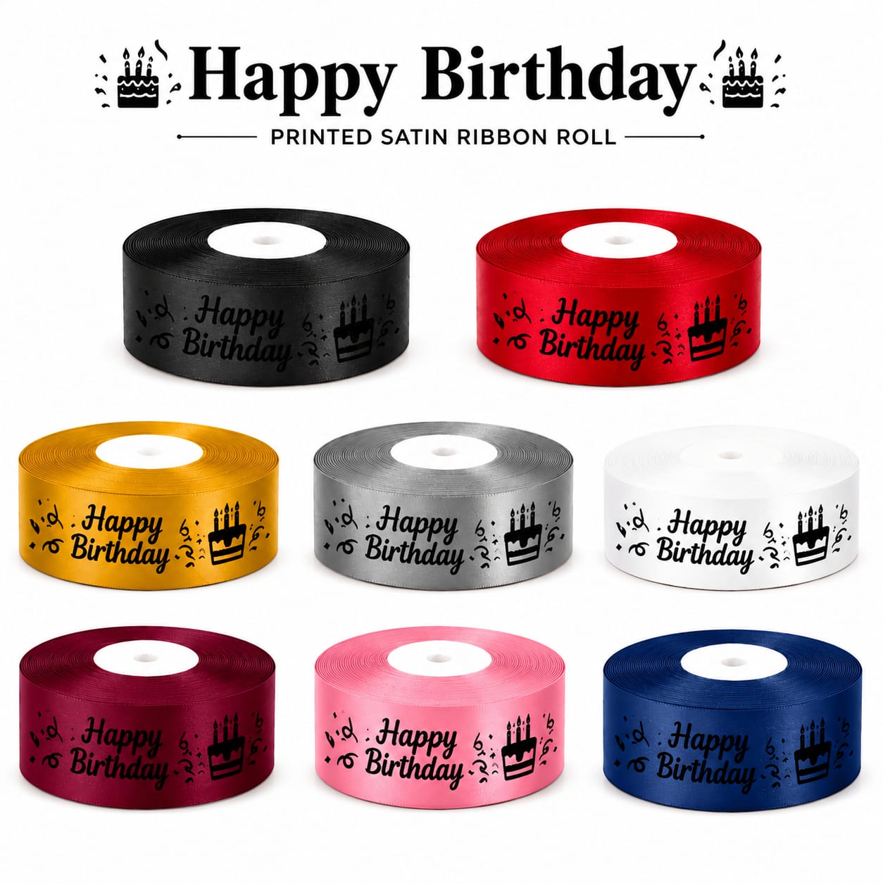 30ft Happy Birthday Printed Satin Ribbon Rolls Gift Wrapping view 2