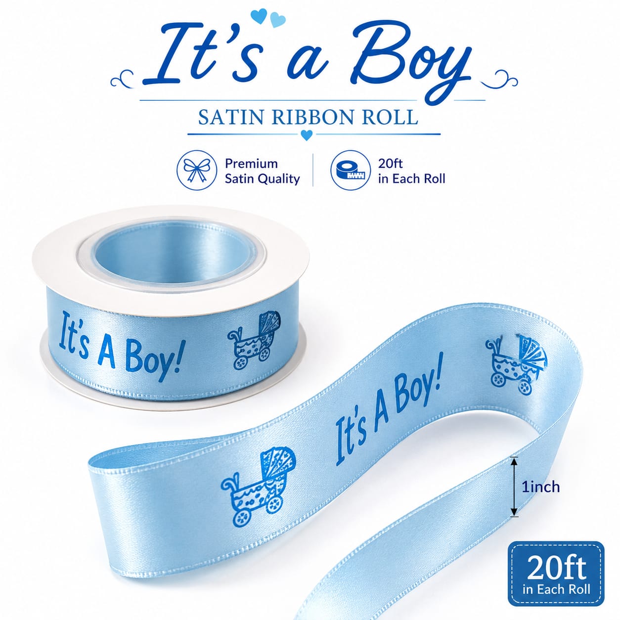 30ft It’s A Boy Ribbon Roll for Baby Boy announcement Gift Box Wrapping