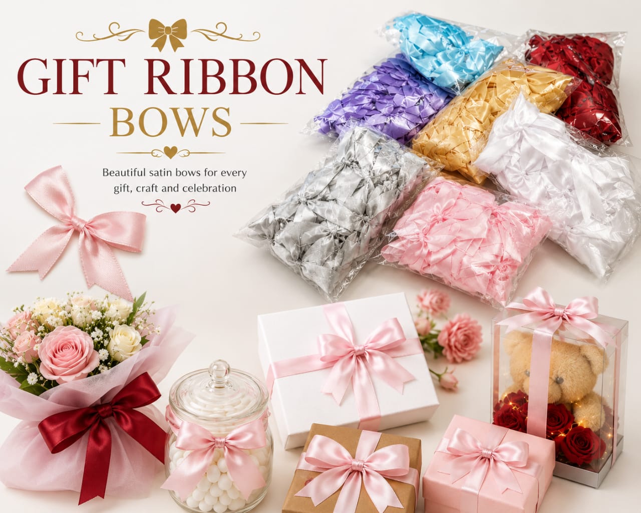Pack of 25pcs Handmade Satin Gift Ribbon Bows for Gift Wrapping Party Favor Multicolor