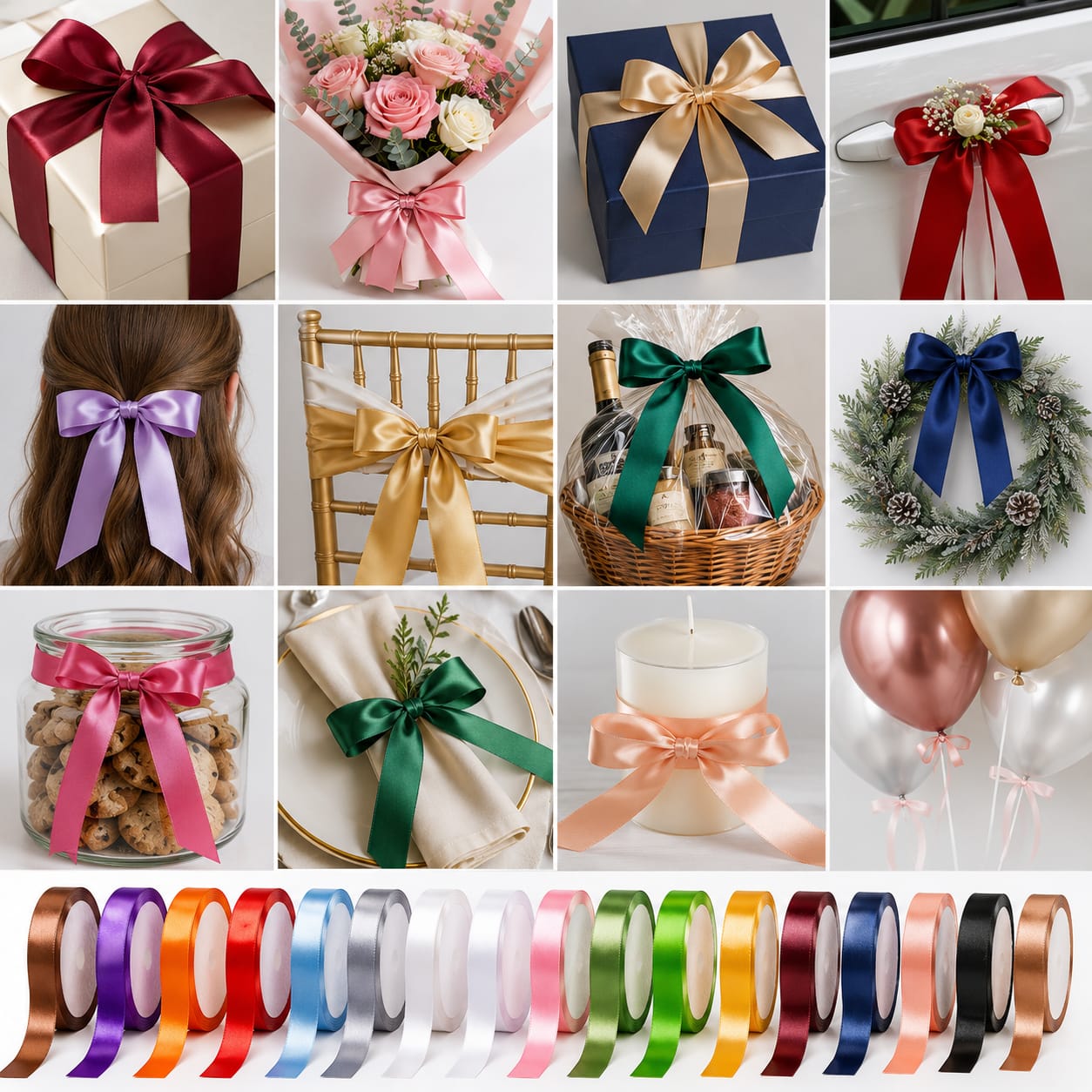 30ft Satin Ribbon Rolls - Multicolor for Wedding Party Gift Wrapping view 3