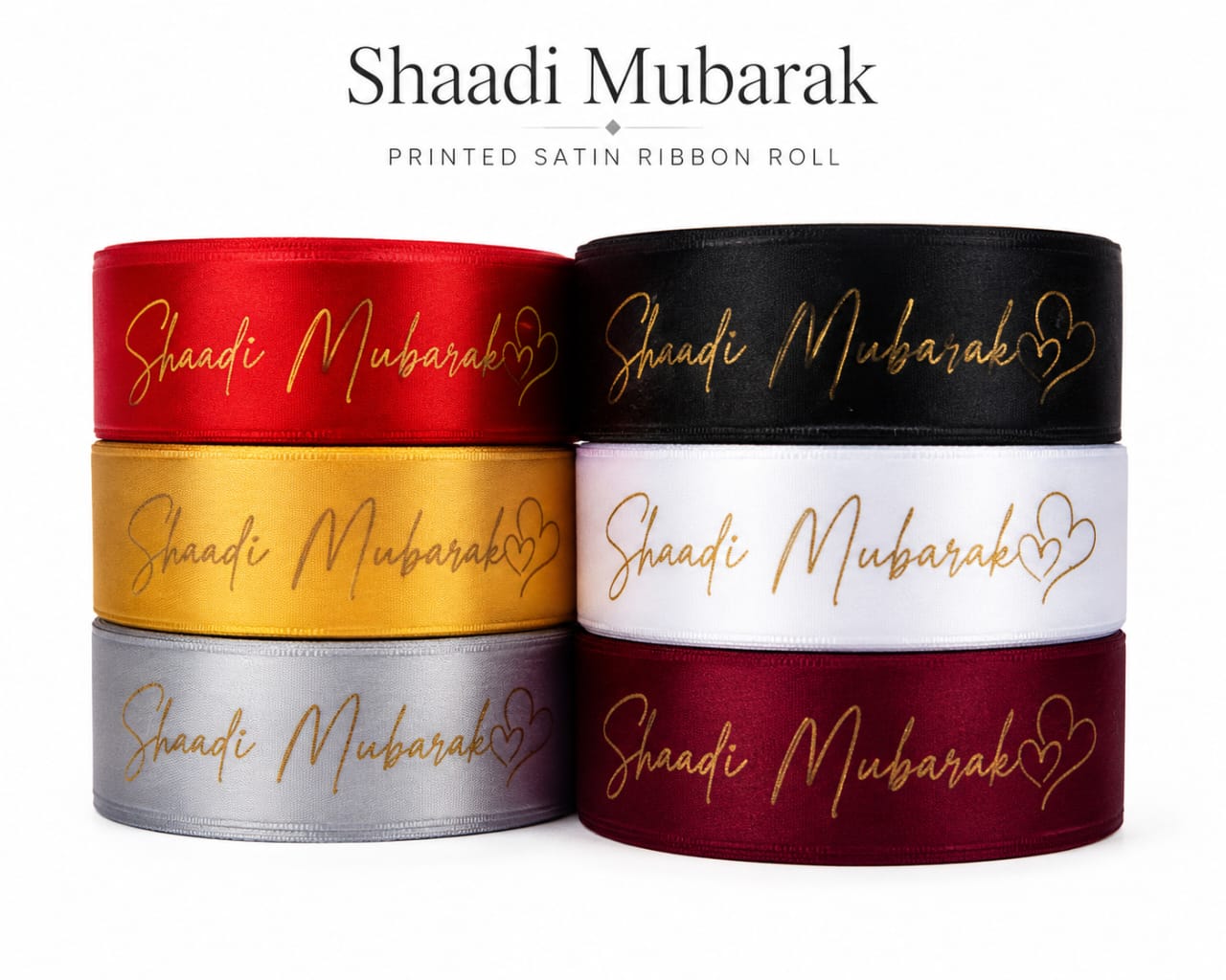 30ft Shaadi Mubarak Printed Satin Ribbon Roll for Wedding Gift Wrapping