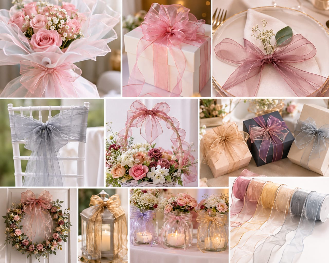 30ft Sheer Organza Wavy Edge Ribbon Roll for Gift Packaging view 2