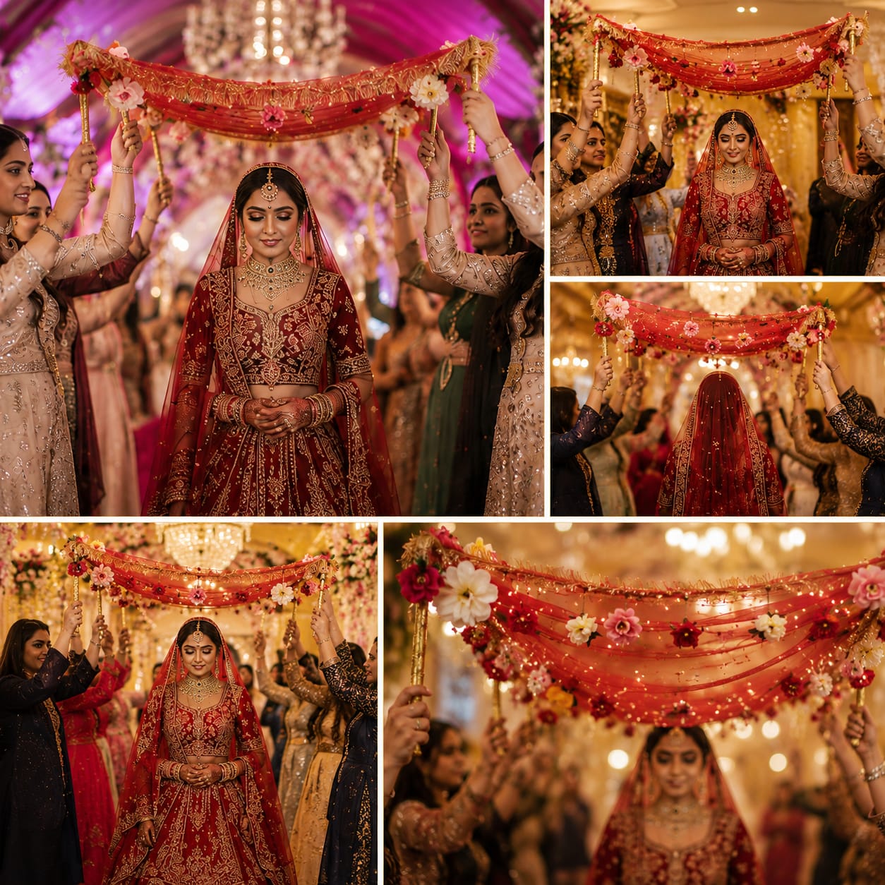 Bridal Entry Dupatta - Entry Chaddar - phoolon ki chaddar with Sticks view 4