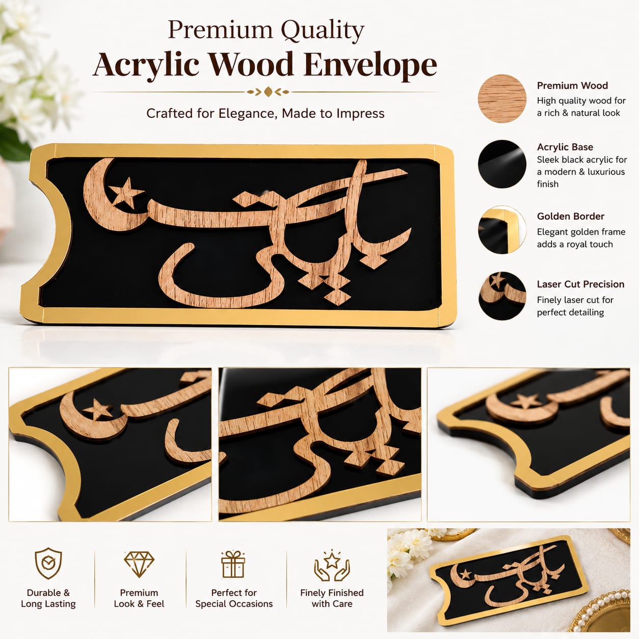 Baat Pakki Wooden Cash Money Envelope for Bride and Groom view 2