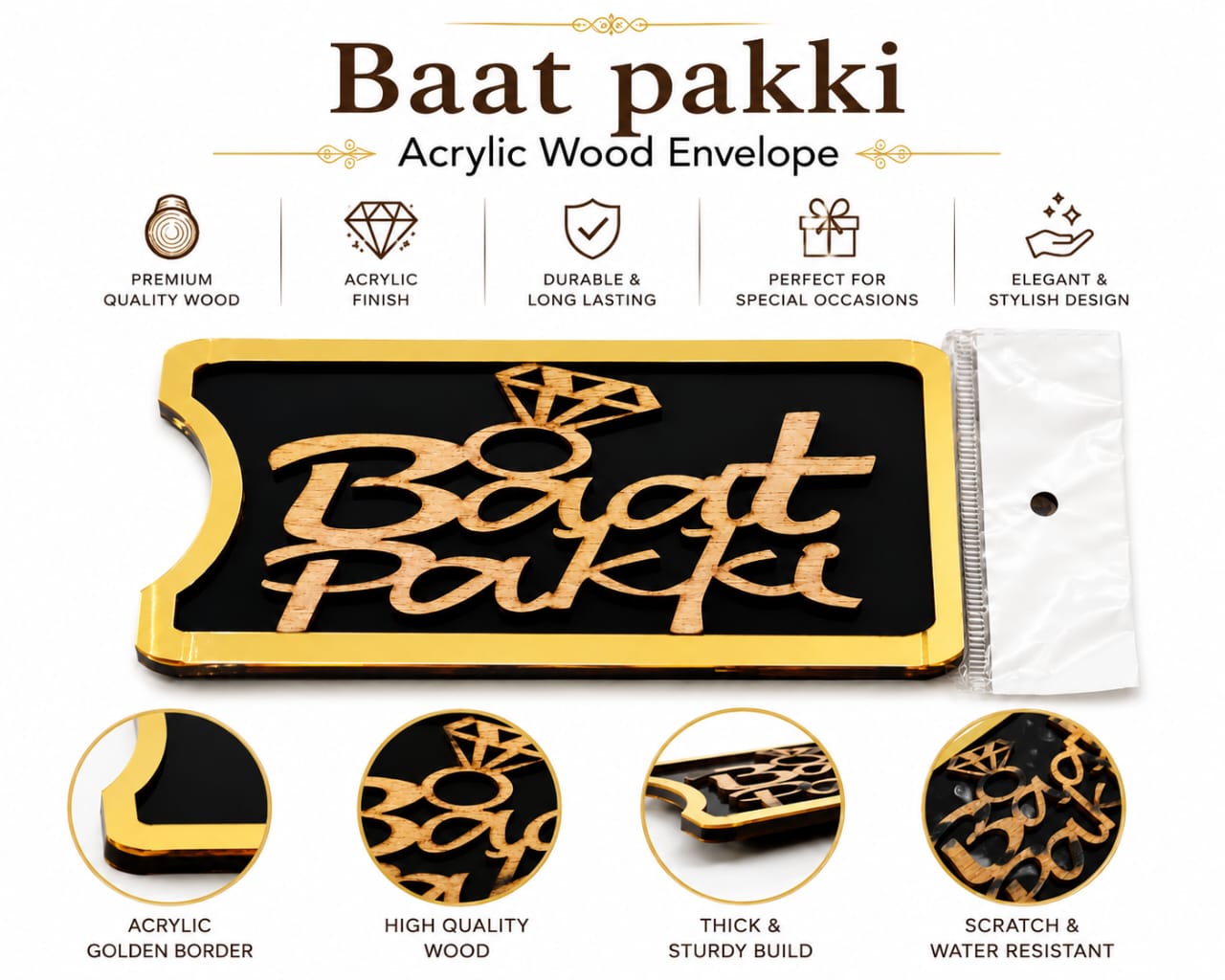 Baat Pakki Wooden Cash Money Envelope for Bride and Groom view 4