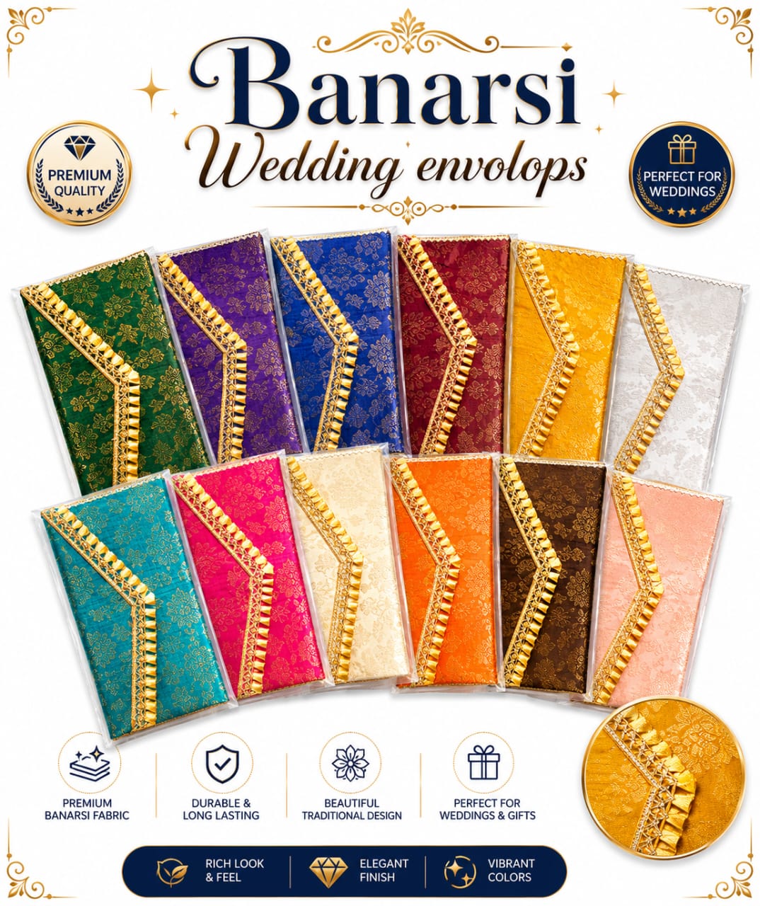 Traditional Handmade Banarsi Wedding Cash Gift Money Envelopes view 2