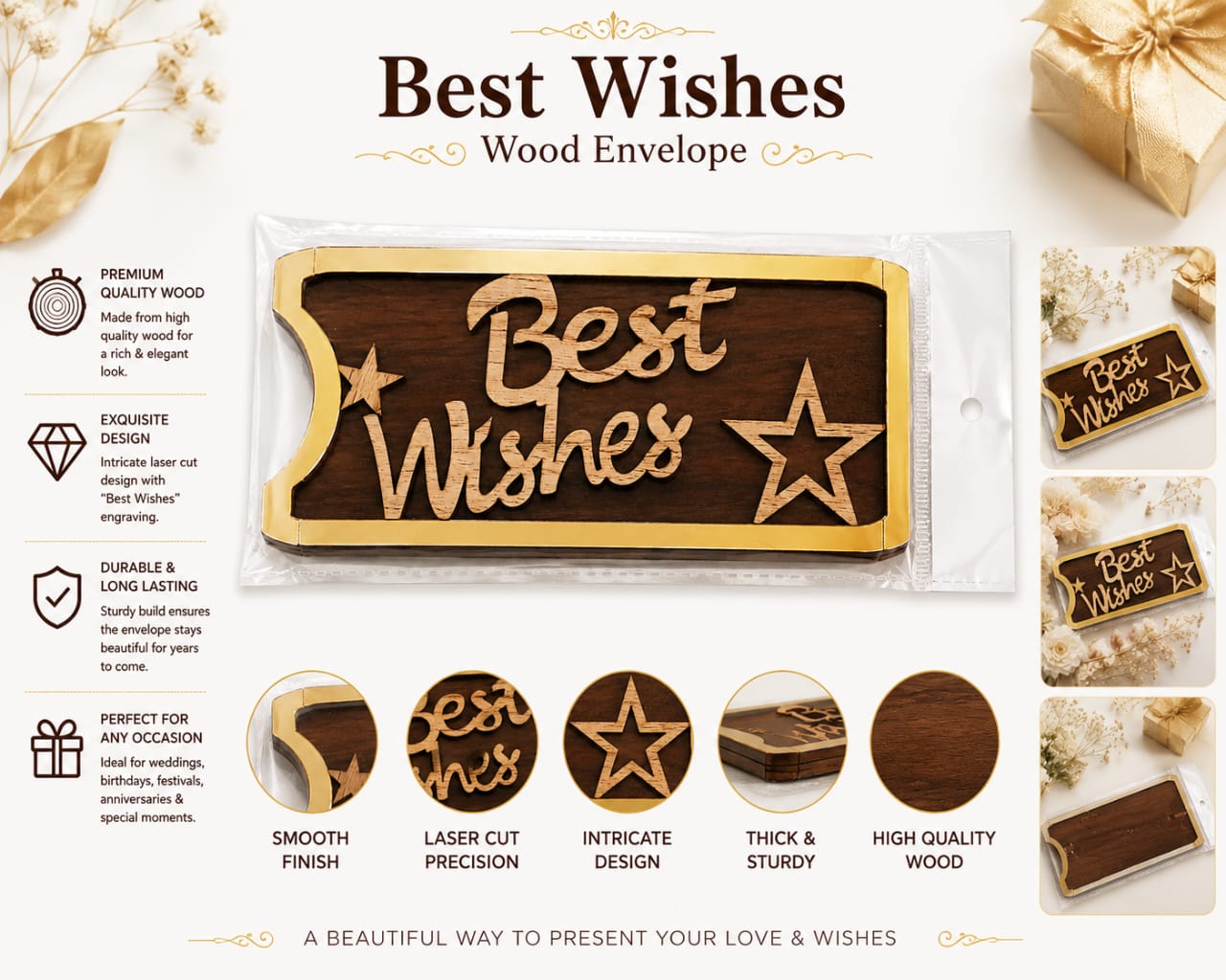 Best Wishes Wooden Gift Money Envelope