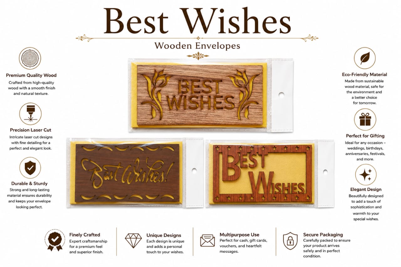 Assorted Best Wishes Wooden Cash Gift Envelopes view 3