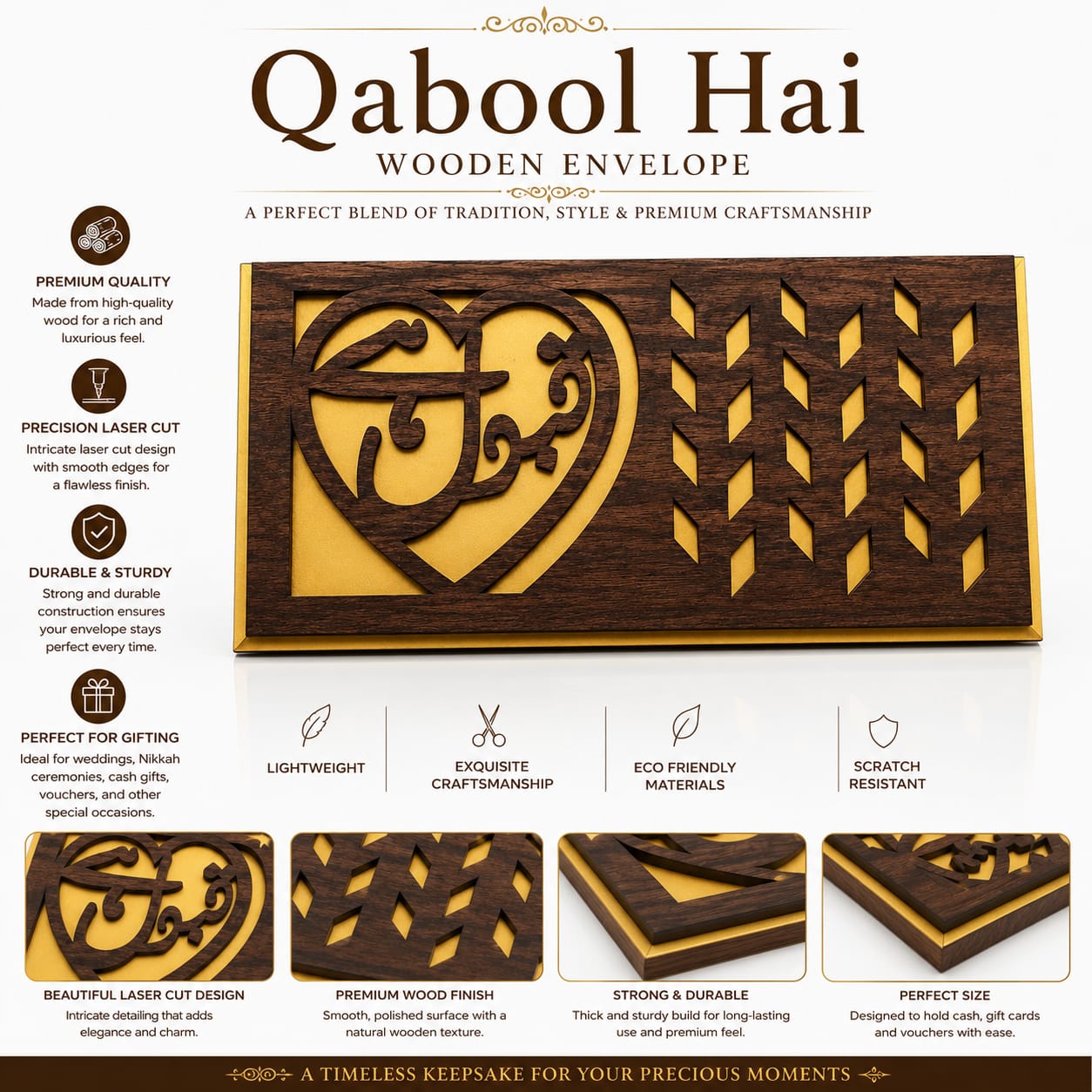 Fancy Qabool Hai Wooden Envelope for Bride & Groom Money Gift