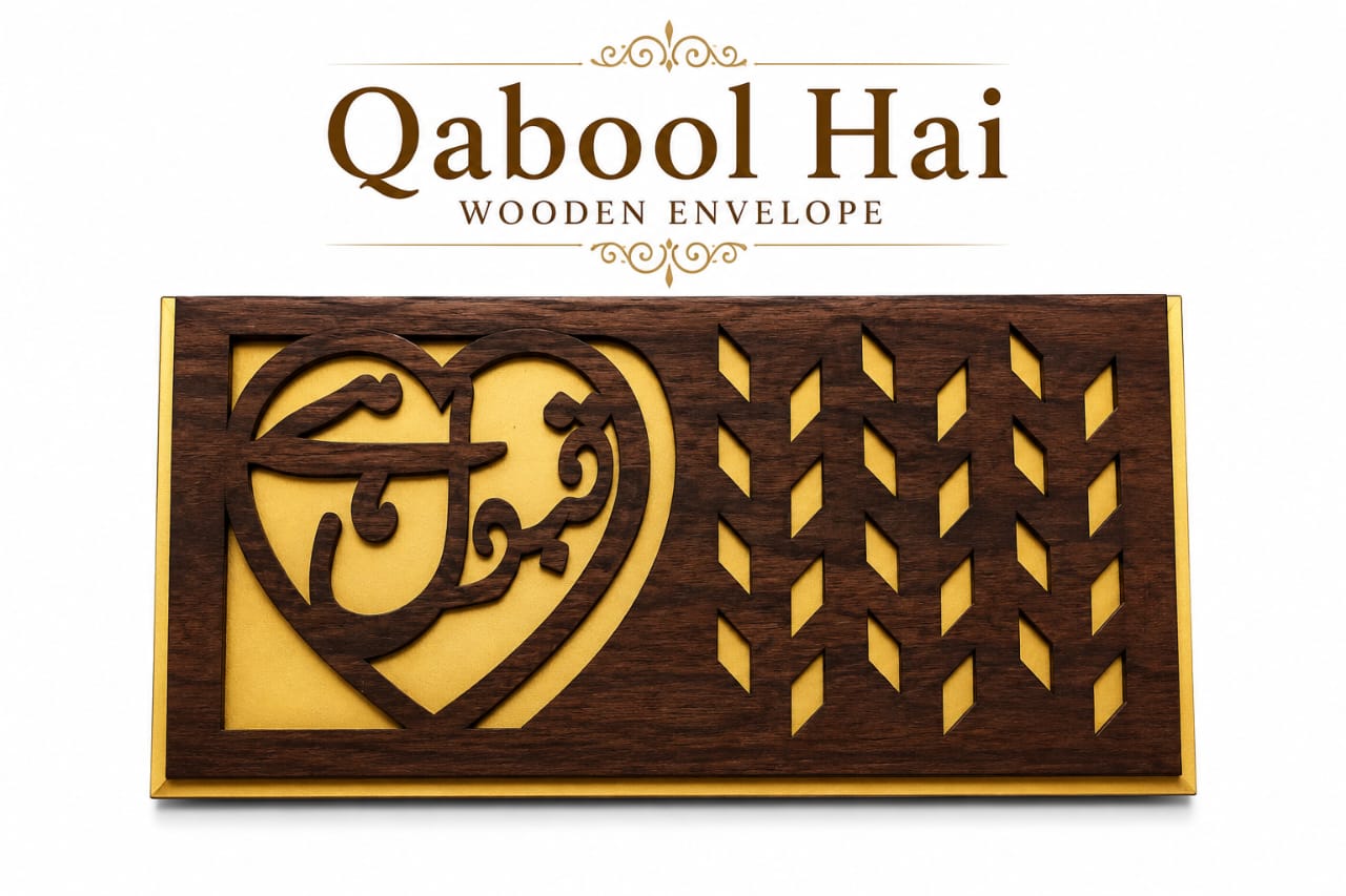 Fancy Qabool Hai Wooden Envelope for Bride & Groom Money Gift view 2