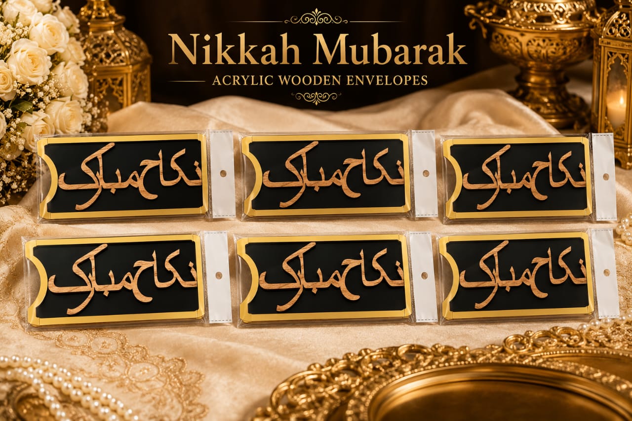 Nikkah Mubarak Urdu Acrylic Wooden Gift Money Envelope
