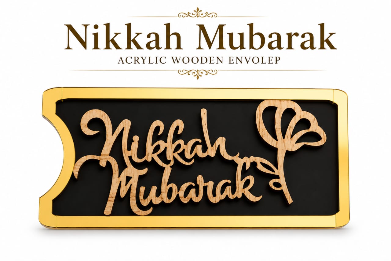 Nikkah Mubarak Acrylic Wooden Gift Money Envelope view 3