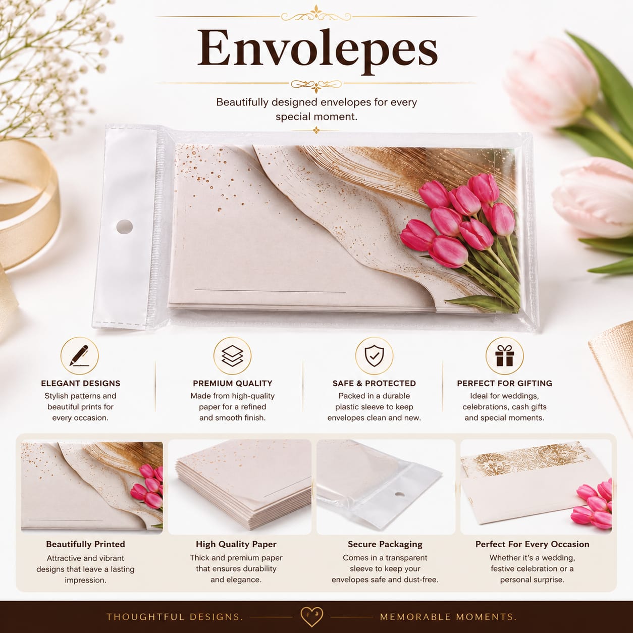 10pcs Printed Floral Design Cash Gift Envelopes