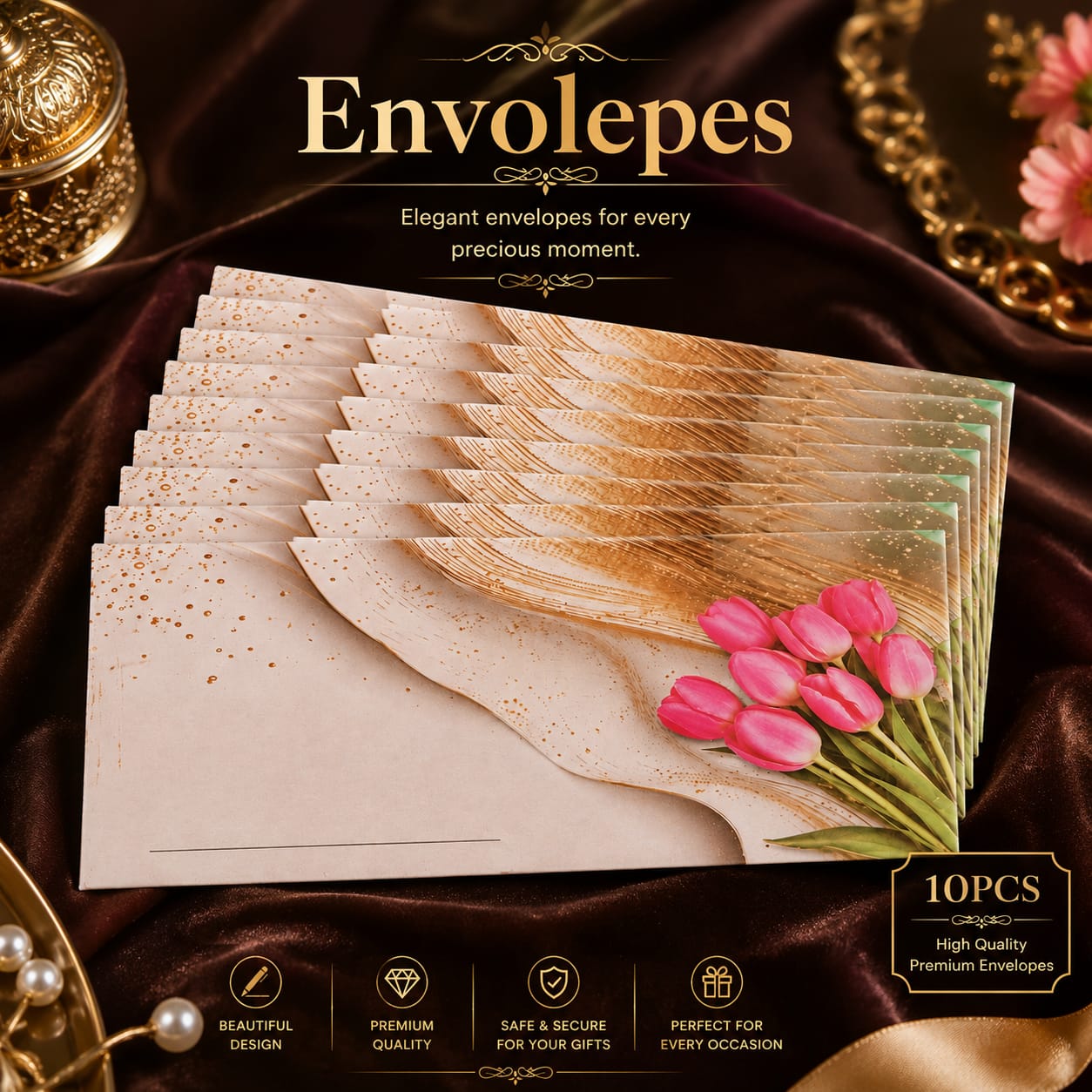 10pcs Printed Floral Design Cash Gift Envelopes view 2