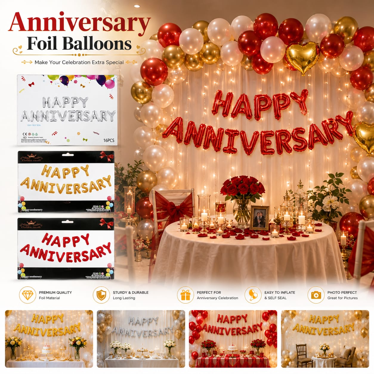 Happy Anniversary Foil Balloons Set for Party Decoration Celebration