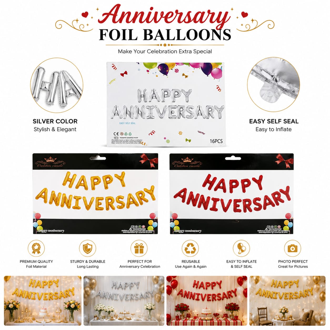 Happy Anniversary Foil Balloons Set for Party Decoration Celebration view 2