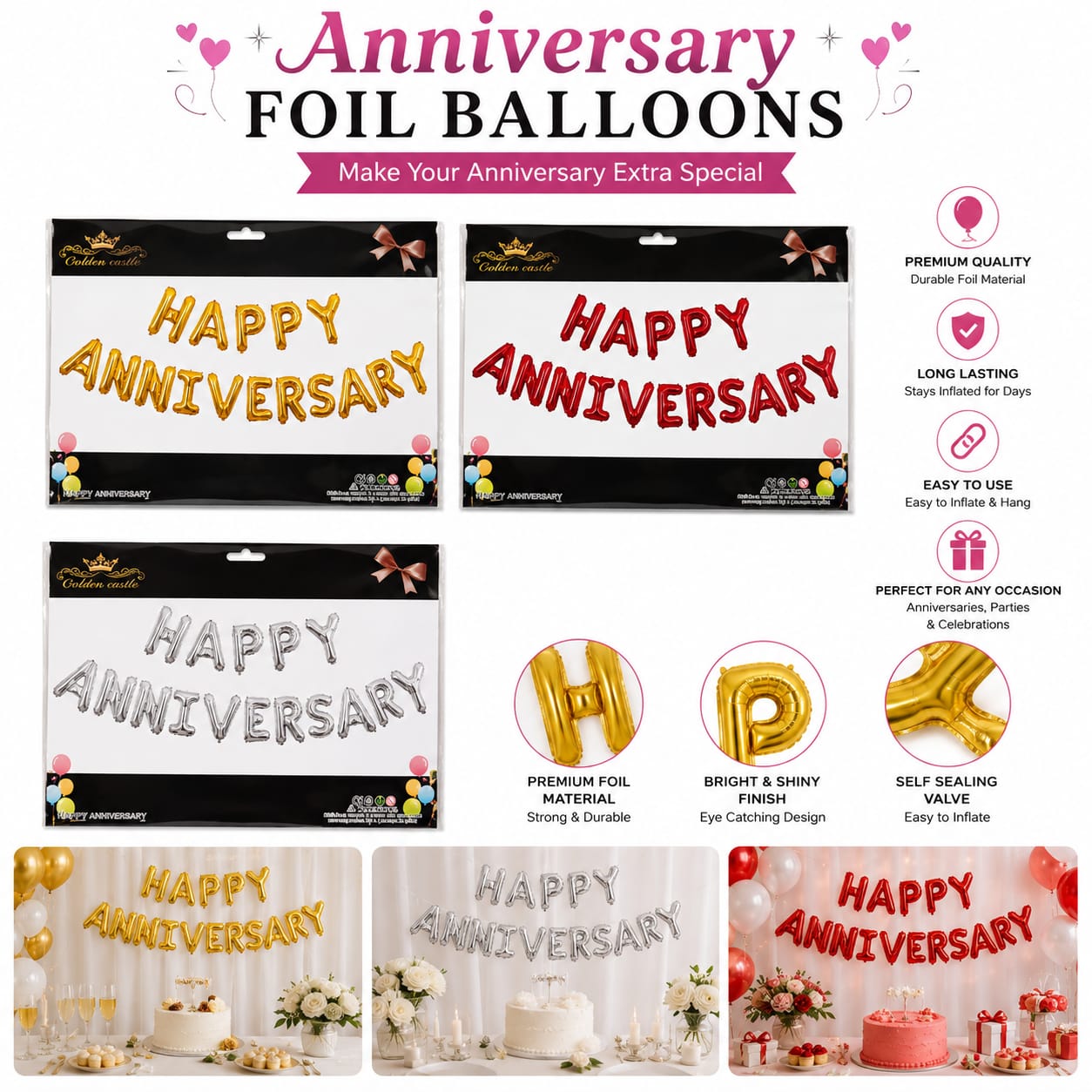 Happy Anniversary Foil Balloons Set for Party Decoration Celebration view 3