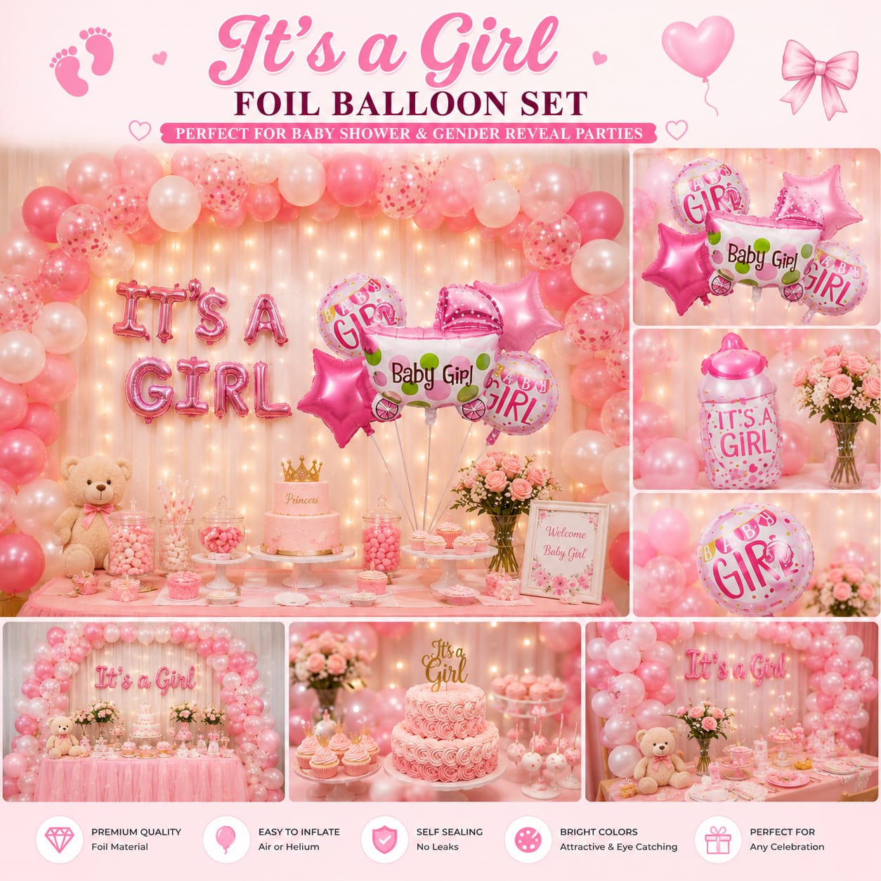 5pcs its a Girl foil balloons set for Baby Girl Annoucement Party Decoration Celebration