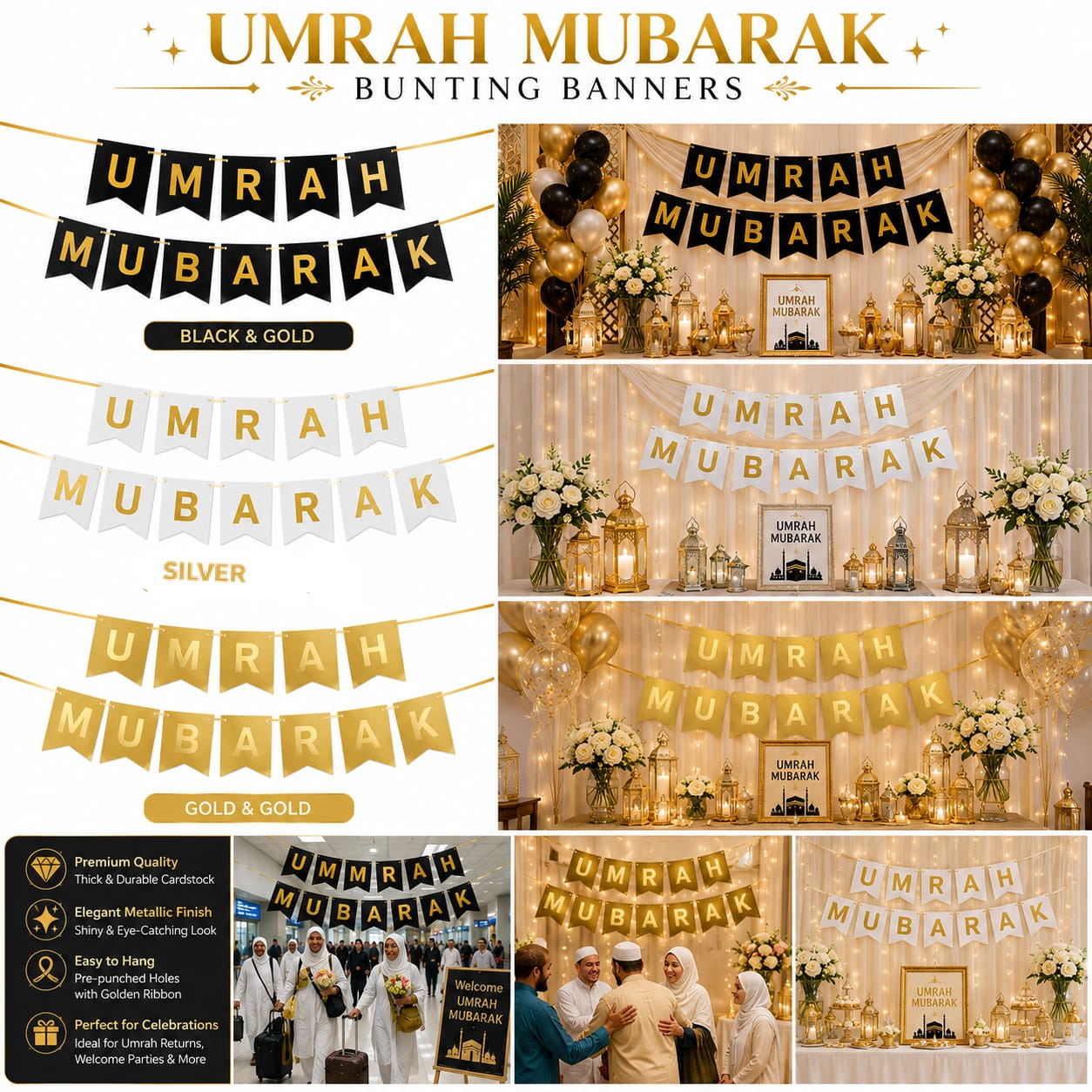 Umrah Mubarak Bunting Banner for Decoration Welcome Home party celebration