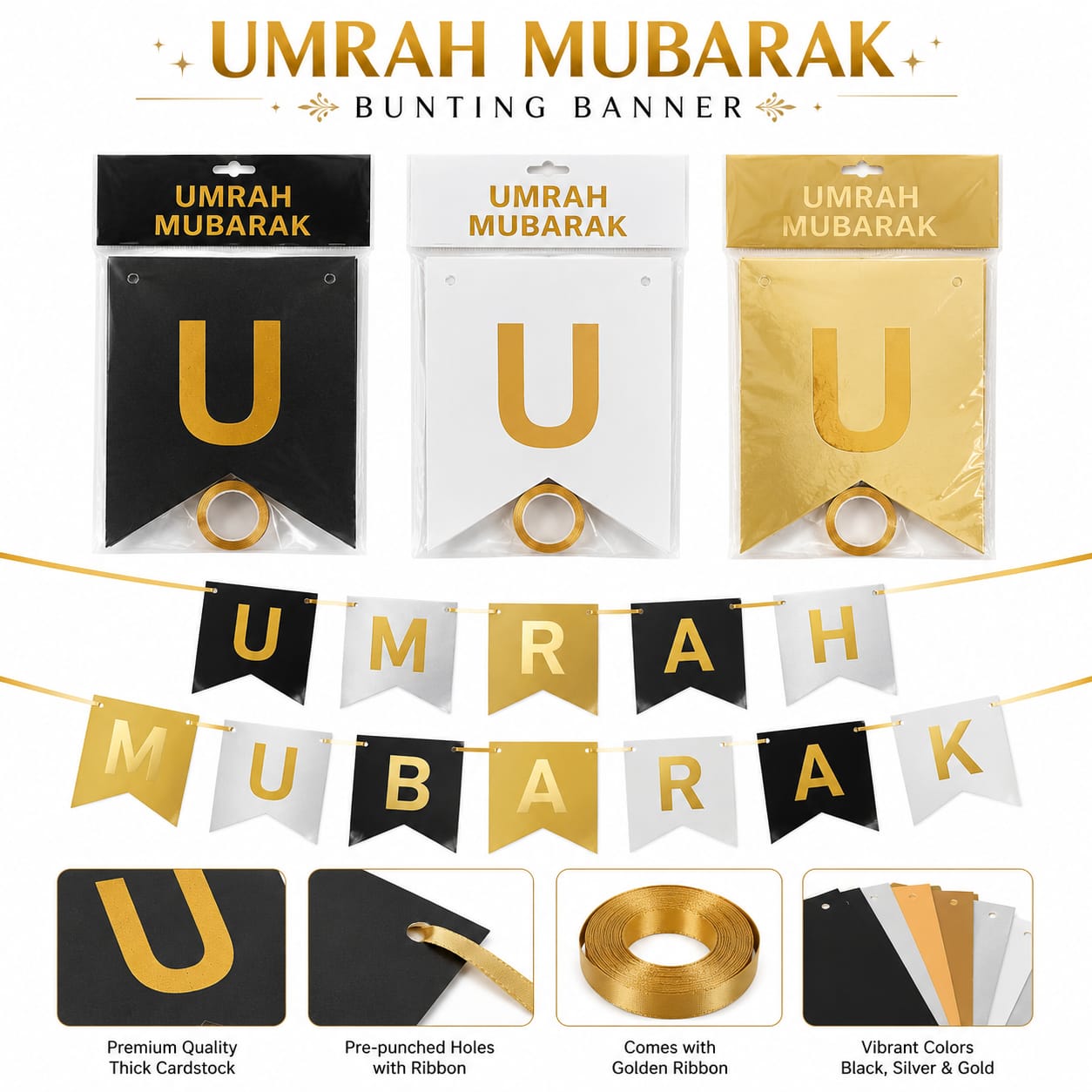 Umrah Mubarak Bunting Banner for Decoration Welcome Home party celebration view 2