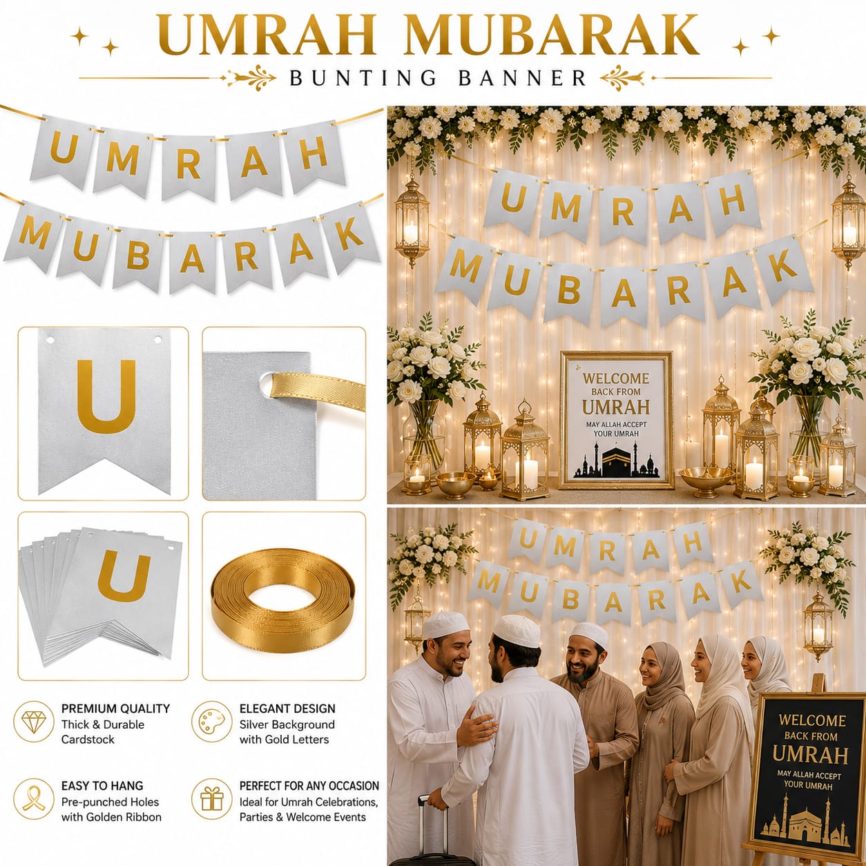 Umrah Mubarak Bunting Banner for Decoration Welcome Home party celebration view 3