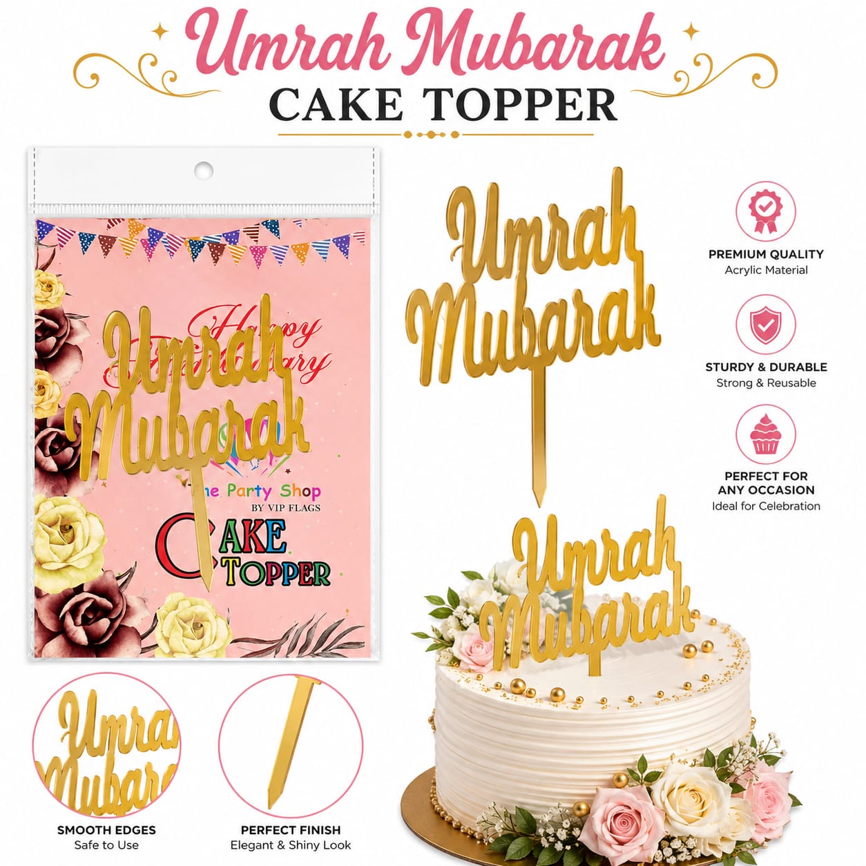 Umrah Mubarak Acrylic Cake Topper - Welcome Home party celebration