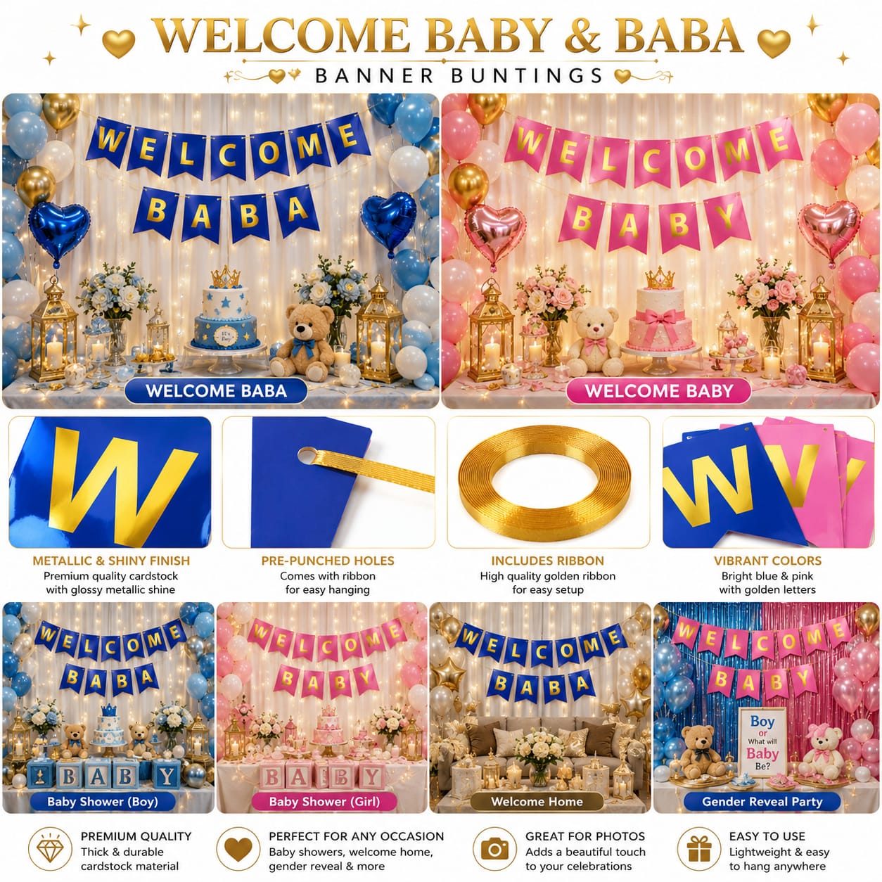 Welcome Baby Buntings Banner for party celebration