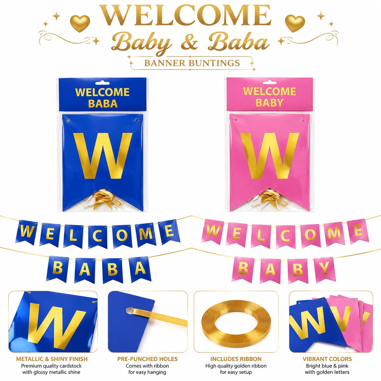 Welcome Baby Buntings Banner for party celebration view 3