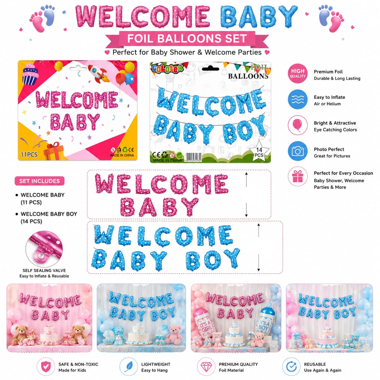 Welcome Baby foil balloons set for Baby Shower Welcome Party Celebration