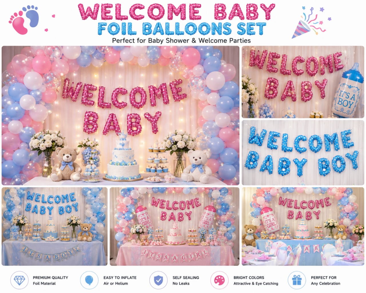 Welcome Baby foil balloons set for Baby Shower Welcome Party Celebration view 2