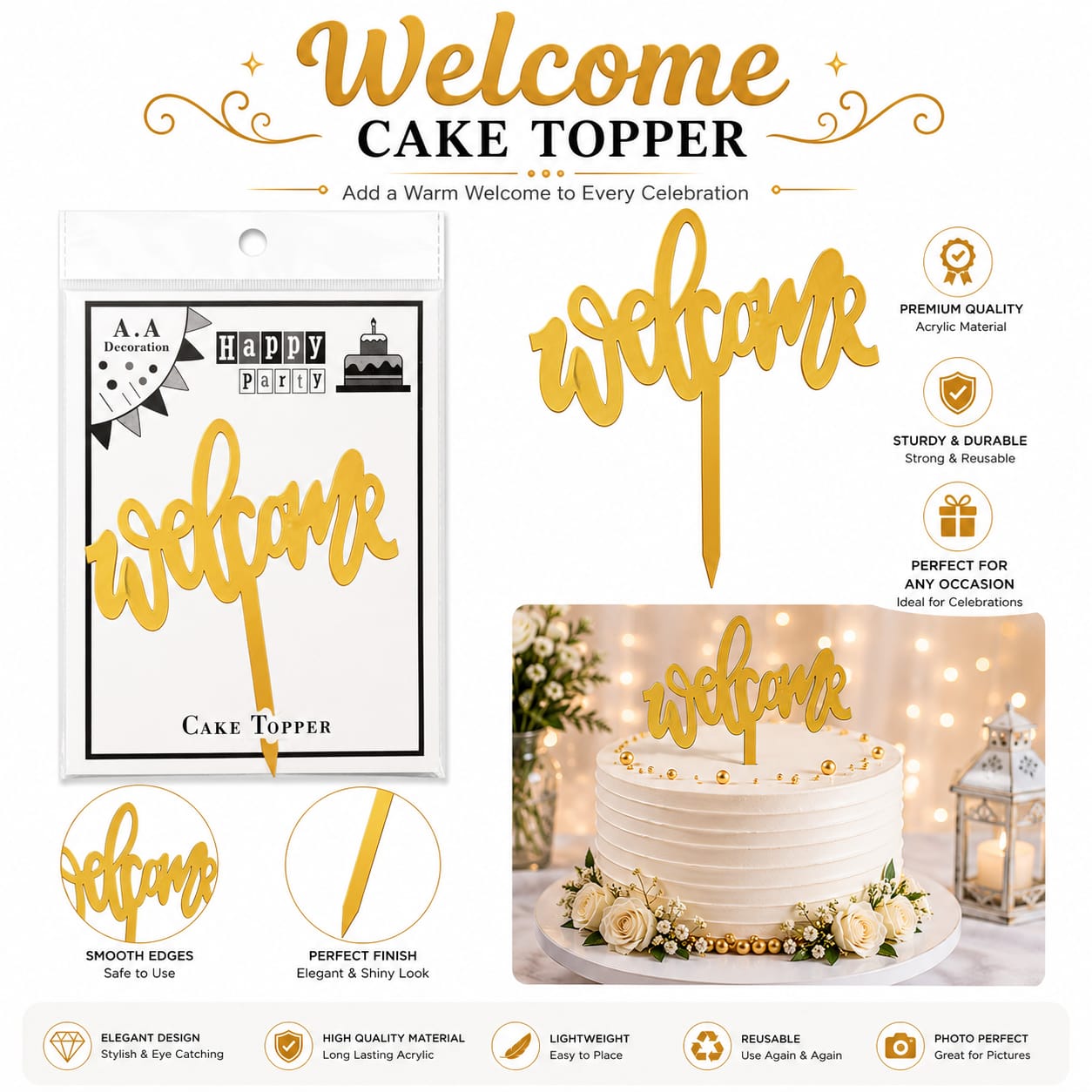 Welcome Acrylic Cake Topper- Welcome Home party celebration