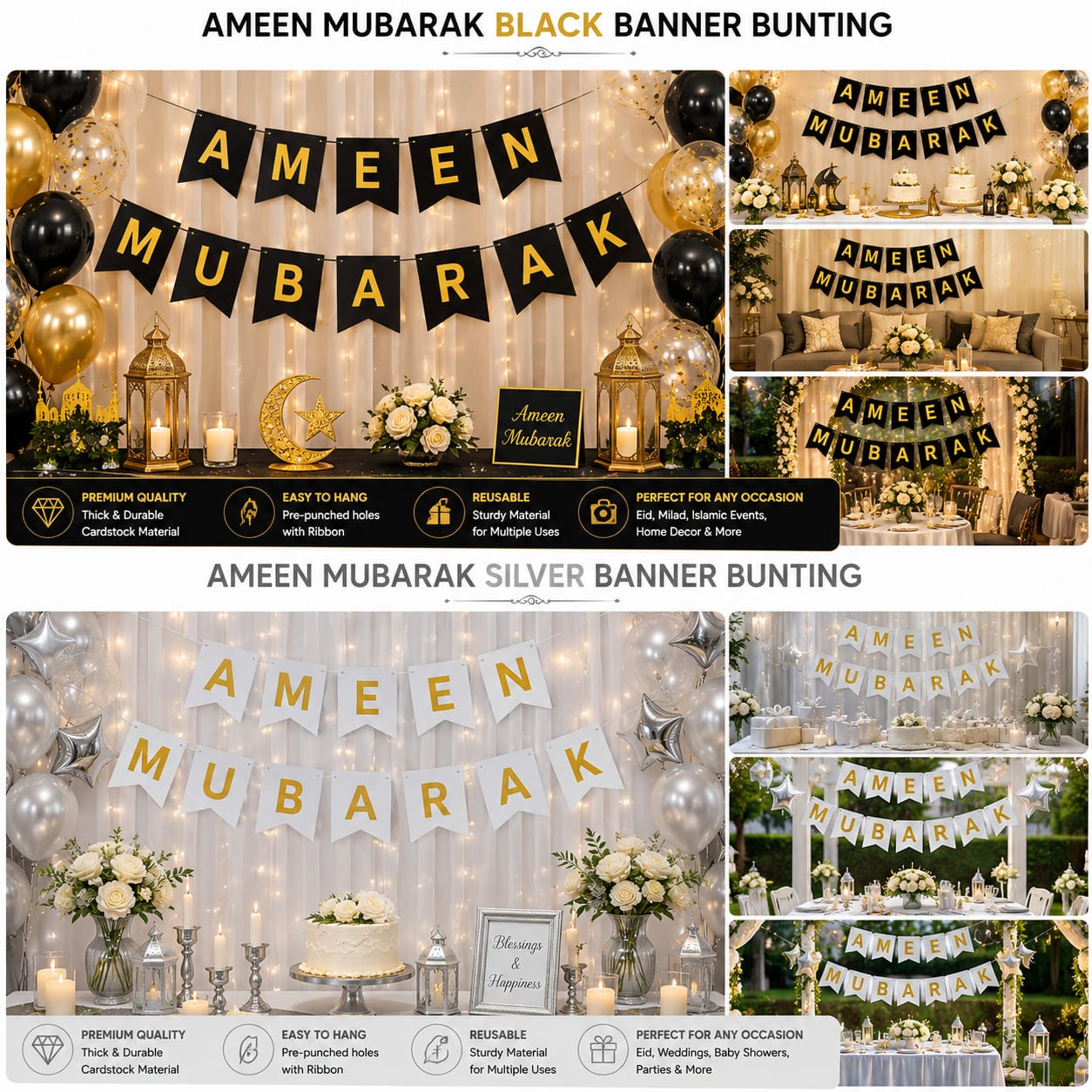 Ameen Mubarak Banner Bunting for party decoration celebration view 2
