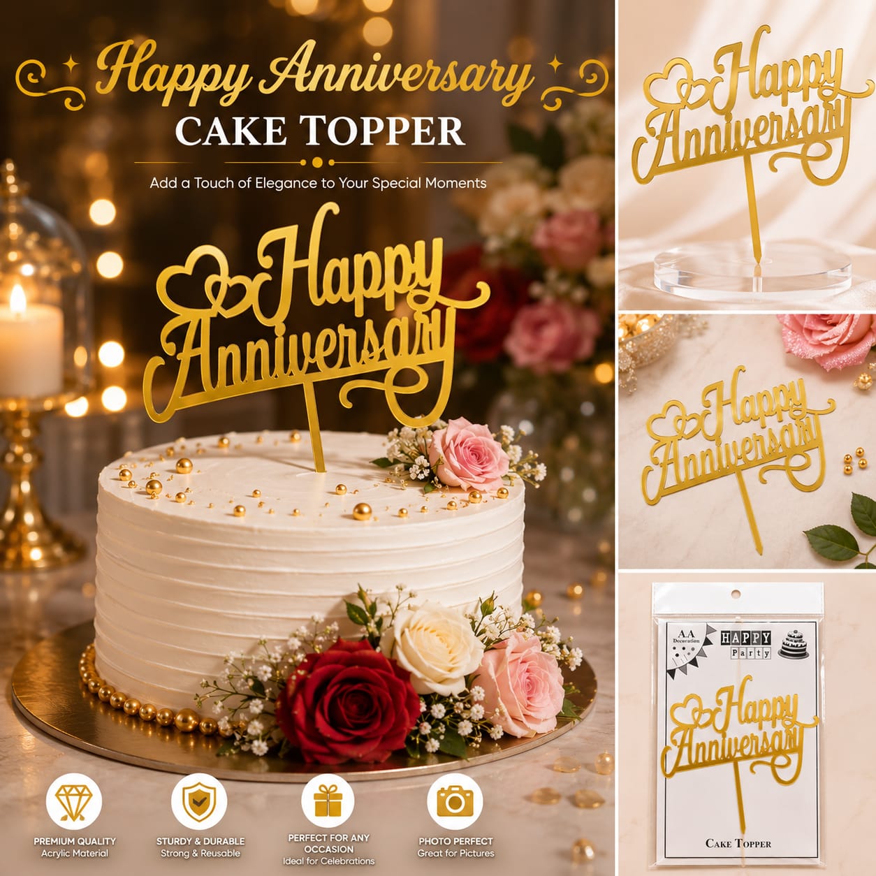 Happy Anniversary Acrylic Cake Topper - party favor