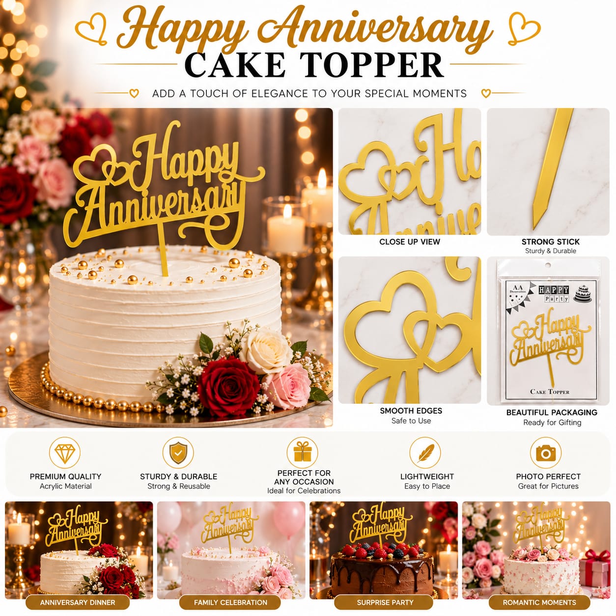 Happy Anniversary Acrylic Cake Topper - party favor view 3
